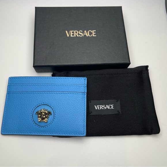Versace Mini Medusa Blue Grainy Leather Slim Card Case - NWOT - Picture 4 of 6